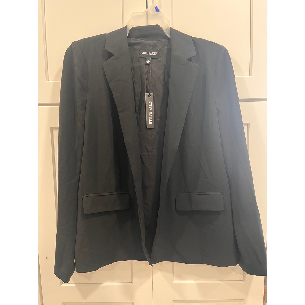 STEVE MADDEN Womens Black Blazer Jacket Size L Lined Pockets